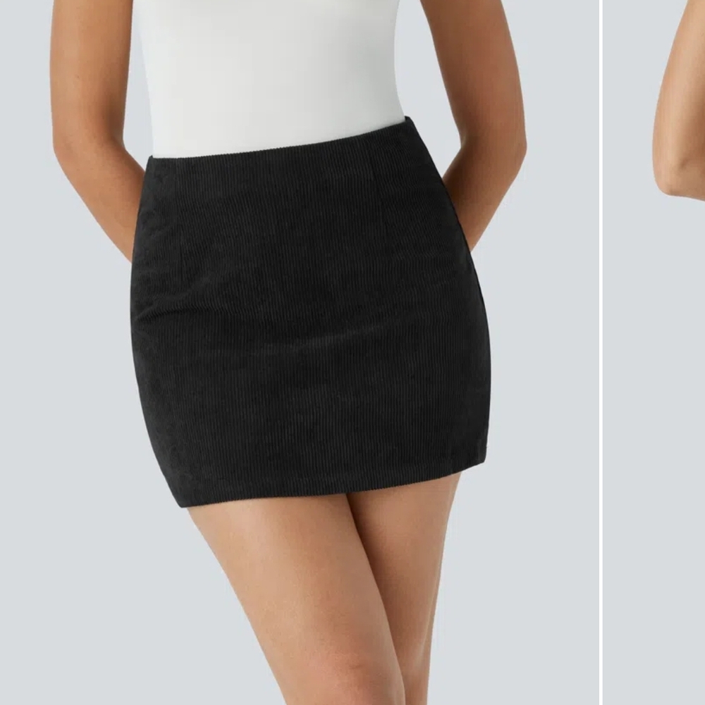 HALARA Black Corduroy Pencil Skirt